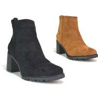 Unisex Black Women'S Suede Ankle Boots - Mid Block Heel, Slip-On, Casual Chic