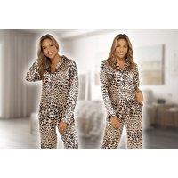 Leopard Print Satin Pyjamas - 4 Size Options - Black