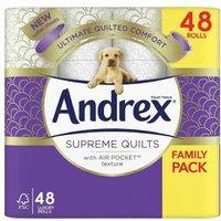 Andrex Supreme Quilts Quilted Toilet Tissue - Extra Soft, 4-Ply, FSC Certified, Bulk Pack (48 or 96 Rolls), Unscented