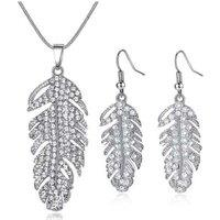 Enchanting Feather Pendant Necklace & Earrings Set