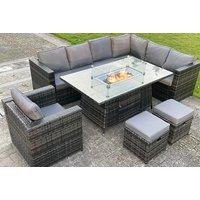 9-Seater Rattan Garden Furniture Set With Fire Pit Table