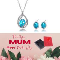 Aqua Necklace & Earrings Set+Md Box