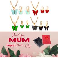 Butterfly Necklace & Earrings Set+Md Box