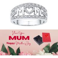 Mom Crystal Band Silver Tone Ring+Md Box