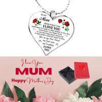 Mum Heart Rose Flower Necklace+Md Box