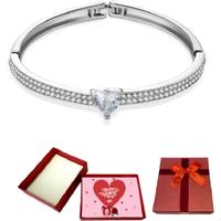 Dazzling Silver Heart Crystal Bangle For Valentine'S