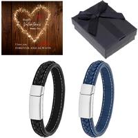 Stylish Men'S Leather Bracelet With Valentine'S Gift Box