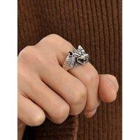 Exquisite Silver Wolf Head Ring With Valentine Box
