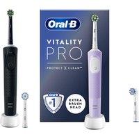 Oral-B Vitality Pro Electric Toothbrush For Sensitive Gums - 2D Cleaning, Timer, 2-Pack Heads, Black Or Lilac