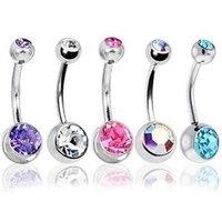 316L Surgical Steel Double Gem Belly Button Ring Set - Hypoallergenic Crystal Navel Bars, Multi-Colour Pack