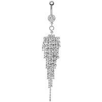 Stainless Steel Diamante Tassel Belly Button Ring - Silver Rhinestone Navel Piercing