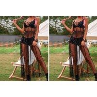 Women's Beige See Through Sequin Beach Festival Dress - Breathable Summer Style