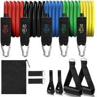 Complete 13-Piece Adjustable Resistance Band Gym Kit - Natural Latex, Stackable Up to 100lbs, Compact Home Fitness Set