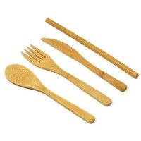 Bamboo Cutlery Set - Reusable Eco Tableware, 4-Piece with Straw & Case
