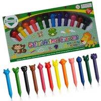 Safari Animal Shaped Crayons - Pack of 12, Durable Plastic, Multicolour, Creative Kids Stationery