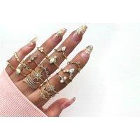17 Piece Bohemian Stackable Ring Set - Gold - Silver