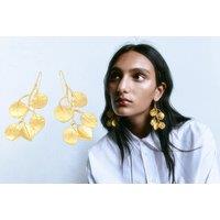 Oversized Leaf Drop Gold Earrings