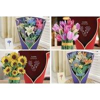 Pop Up Flower Bouquets Cards - Blue Lily, Rose, Lily, Tulip, Crane Flower And Sunflower!