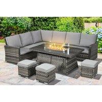9 Seater Rattan Dining Set with Fire Pit Table - Weather-Resistant & Stylish