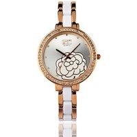 Eton Women's Quartz Watch - Embossed Flower Dial, Gold Metal Bracelet, Splash-Proof, 38mm Classic Style