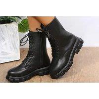 Women'S Lace Up Biker Boots - Black Or White