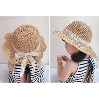 Kids Straw Hat With Lace Bowtie