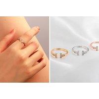 Classic Jeweled Double T Opening Ring - Gold, Silver Or Rose Gold!