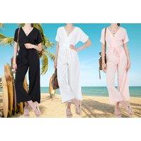 Women'S Wide Leg Jumpsuit - White, Black Or Pink