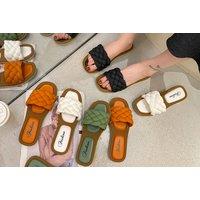 Woven Effect Slider Sandals - Black, Green, White & Orange