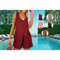 Women'S Sleeveless Button Jumpsuit With Pockets - 6 Colours!