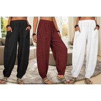 Women'S Loose Linen Harem Trousers - 5 Colours & 5 Sizes! - Purple