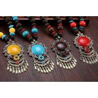 Boho Necklace With Gemstones & Rustic Beads - 4 Colours