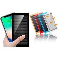 Dual Solar Power Bank W/ Led Light - 6 Colours - Silver