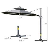 Outsunny 3M Parasol W/ Solar Lights - Grey