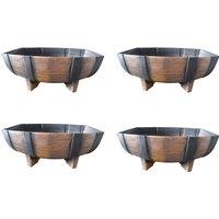 Four Wooden Oak Half Barrel Garden Planters
