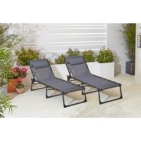 Pair Of Outdoor Sun Loungers - Grey, Black, Cream