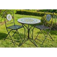 Foldable Mosaic Metal Bistro Set - 2-Seater Outdoor Garden Table & Chairs