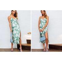 Women'S Green Floral Satin Dress - Uk Sizes 8-14