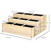 Outsunny Triple-Tier Raised Wooden Flower Planter Box - Weather-Resistant Garden Bed