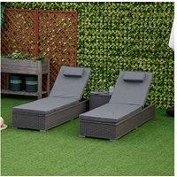 2 Seater Rattan Lounge Set With Table - Grey