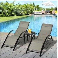 Outsunny 3 Pieces Lounge Chair Set - Grey