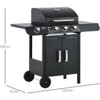 Outsunny Gas Bbq Trolley With 3+1 Burner - Portable Grilling Power