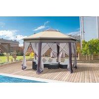 Outsunny Deluxe Hexagon Weather-Resistant Garden Gazebo - Foldable, Mesh Curtains, Steel Frame