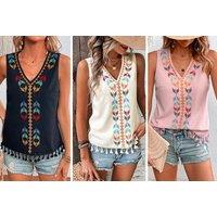 Bohemian Tassel Sleeveless Vest Top - White, Black, Pink Or Apricot