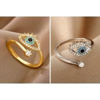 Blue Zircon Evil Eye Ring - Gold Or Silver