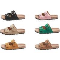 Unisex Khaki Women'S Faux Suede Double Buckle Summer Sandals - 5 Colours