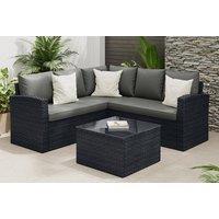 5 Seater Black Corner Rattan Garden Sofa Set With Rain Cover