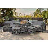 8-Seater Modern Rattan Garden Dining Set With Fire Pit Table - Weather-Resistant Pe Wicker