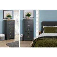 5-Drawer Bedroom Chest - Slim Modern Storage, Oak Top, Soft-Close Drawers (Graphite, Grey, White)