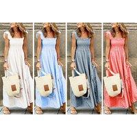 Women'S Casual Gingham Ruffle Maxi Dress - 4 Colours